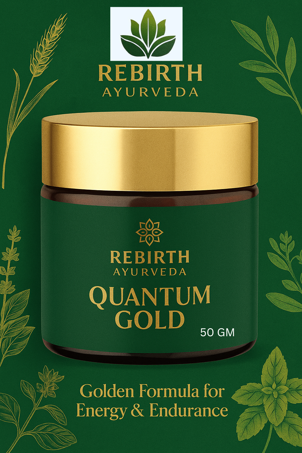 Quantum Gold Majoon by Rebirth Ayurveda – Ayurvedic vitality tonic for energy, stamina and endurance.
